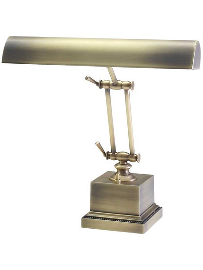 13 inch Piano Desk Lamp with Square Base in Antique Brass.